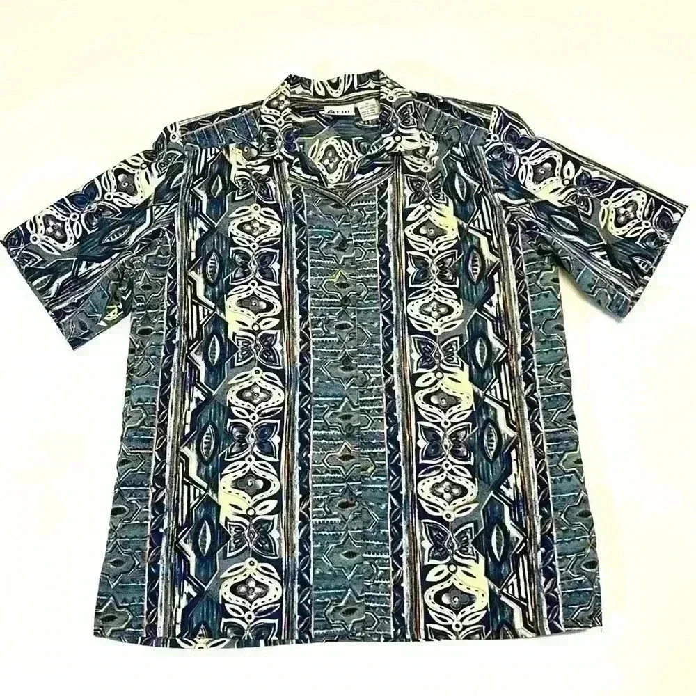 Vintage EHL Button Up Short Sleeve Blouse Size 10 Pattern Retro Blue Floral Cute
